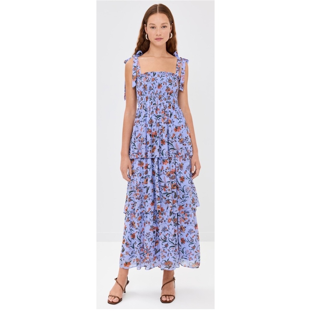 Hill House The Elise Nap Dress Fleur Chintz Thistle Floral Tiered Maxi XXS